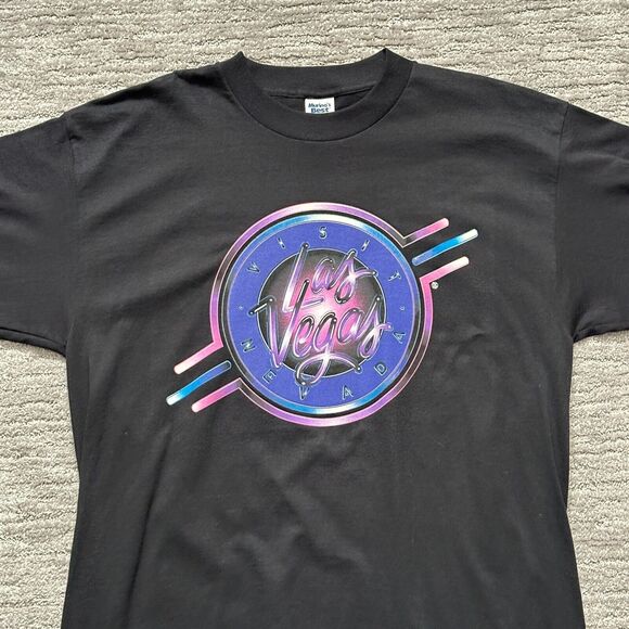 VTG Las Vegas Shirt Mens Xl Black Purple Neon Sign Single Stitch Made in USA 90s - Picture 2 of 9